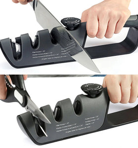 DMD 3-Stage Knife Scissors Sharpener Manual Professional Sharpening Tool with Grip and 6 Adjustable Angles for Kitchen Straight Knife / Serrated Knife / Scissors