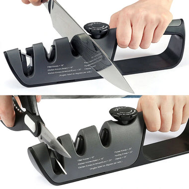 DMD 3-Stage Knife Scissors Sharpener Manual Professional Sharpening Tool with Grip and 6 Adjustable Angles for Kitchen Straight Knife / Serrated Knife / Scissors
