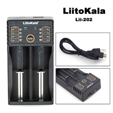 LiitoKala Lii-202 18650 Battery Smart Charger Lii202 For 18650, 18490, 18350, 17670, 17500, 16340(RCR123), 14500, 10440 Rechargeable Battery  Charger