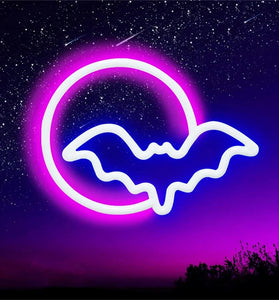 Halloween Bat Moon Neon Sign LED Light USB or Battery Powered IP42 Waterproof Festive Wall and Table Decor