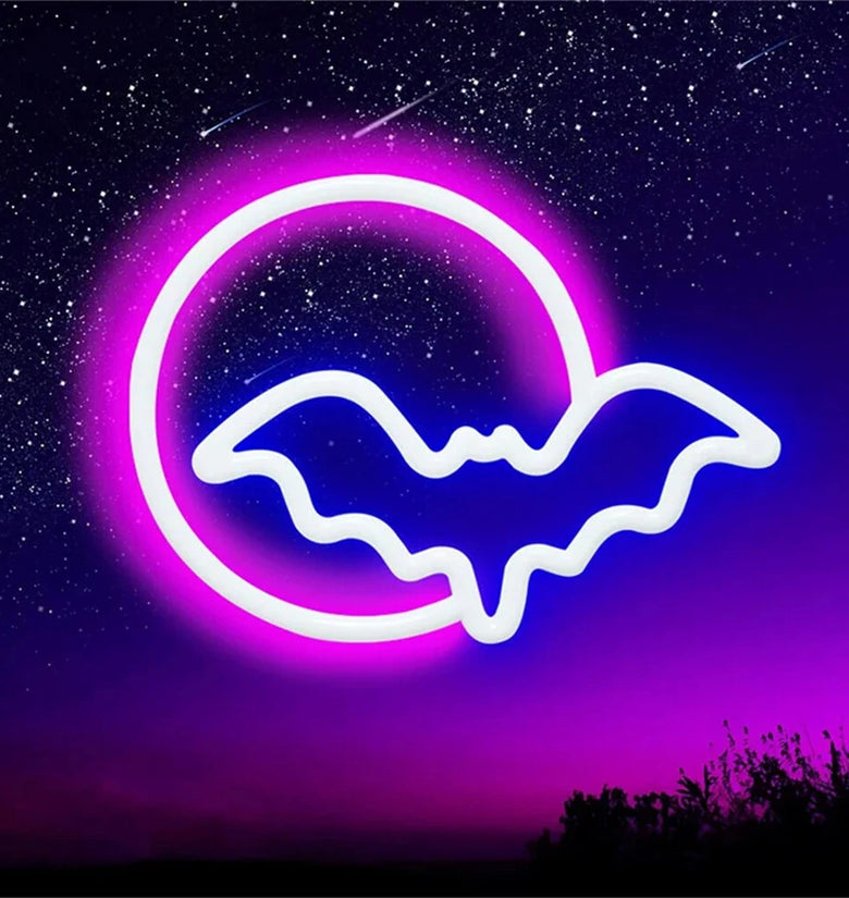 Halloween Bat Moon Neon Sign LED Light USB or Battery Powered IP42 Waterproof Festive Wall and Table Decor