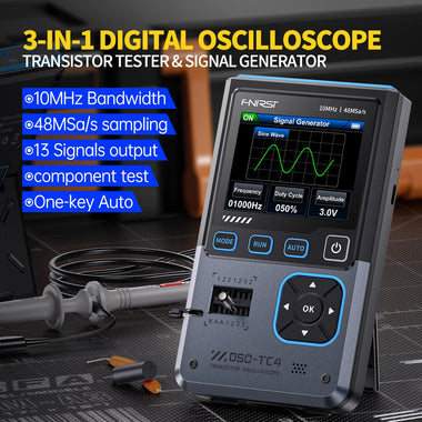 FNIRSI DSO-TC4 3-in-1 Oscilloscope Signal Generator Transistor Tester 48MSa/s 10MHz Bandwidth Portable Design Rechargeable Battery Adjustable Waveforms