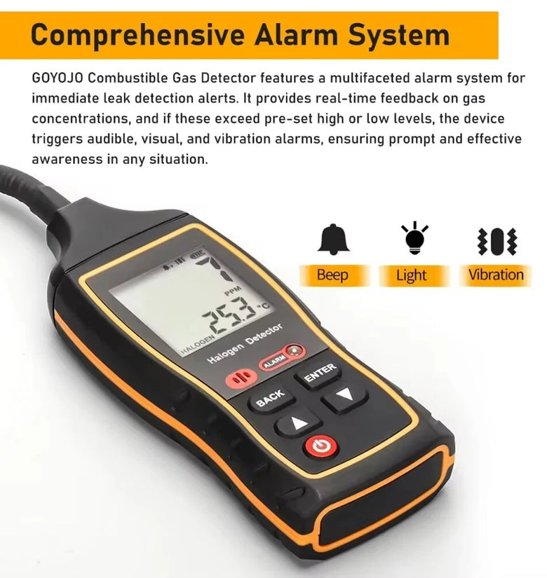 SNDWAY SW-743A Halogen Leak Detector for Car Refrigerants AC Freon CFC HCFC HFC LCD Display 1PPM Sensitivity 0-1000PPM Quick Response Adjustable Alarm