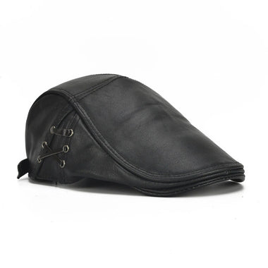 Collrown Berets Mens Flat Caps Genuine Leather Duck Tongue Cap Classic Adjustable Casual Driving Cabbie Hat
