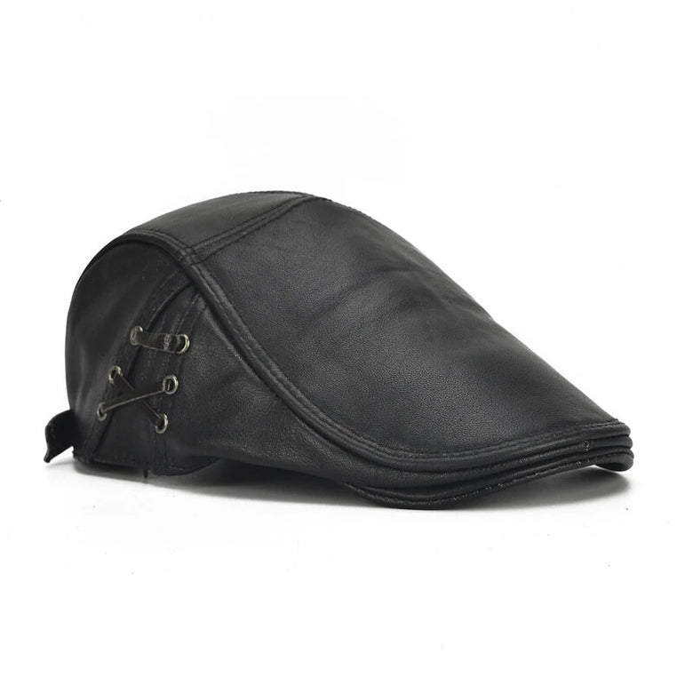 Collrown Berets Mens Flat Caps Genuine Leather Duck Tongue Cap Classic Adjustable Casual Driving Cabbie Hat