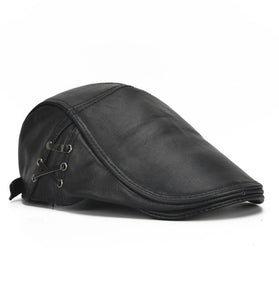 Collrown Berets Mens Flat Caps Genuine Leather Duck Tongue Cap Classic Adjustable Casual Driving Cabbie Hat