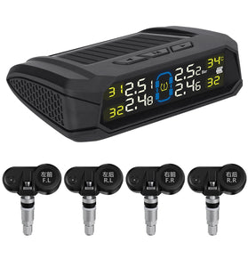Solar-Powered Wireless TPMS 433.92MHz LED Display Car Tire Pressure Monitoring System with 4 Sensors Real-time Monitoring