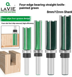 LAVIE 2pcs 8mm 12mm Shank Straight Cut Router Bit Set Four Flute Tungsten Carbide Cutter Woodworking Tools for CNC Machines Dense Board Solid Wood Cutting