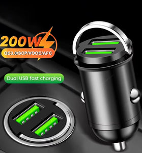 200W Dual USB Car Charger Fast Charging for iPhone QC3.0 Mini USB Car Phone Charger for Xiaomi for Samsung Huawei Honor