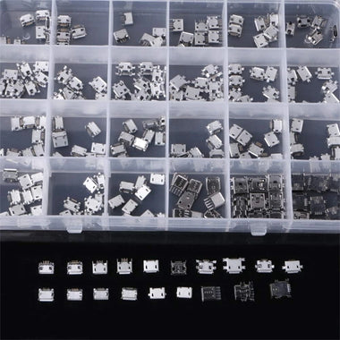 240PCS 24 Models Micro USB Connector Socket Jack USB Connectors USB Female Box Set for MP3 Gaming Console Cellular Phones