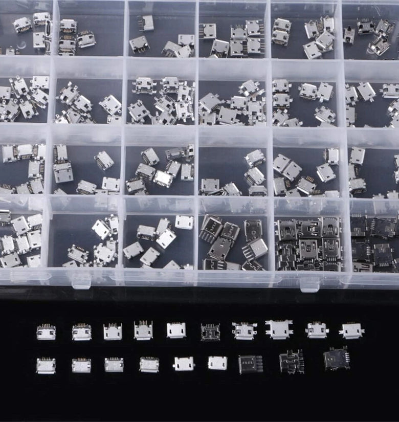 240PCS 24 Models Micro USB Connector Socket Jack USB Connectors USB Female Box Set for MP3 Gaming Console Cellular Phones