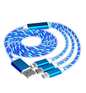 3 in 1 Glowing Cable LED Light USB to Type-C/Micro/iP Cable Fast Charging 1M Long for iPhone 14 Pro for iPad Pro for Huawei P50 for ViVo Y70s for Xiaomi Mi 13