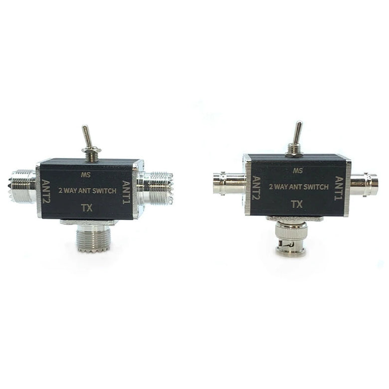 2-Way Manual Coaxial Antenna Switch Adapter Converter for Radio Antenna 1 Input & 2 Outputs Toggle Switch with OFF and Ground Protection Function