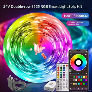 Elfeland 5M/10M/15M/20M 24V Smart LED RGB Strip Light With Double-Row LEDs APP Remote Control Music Sync Light Strip Kit for Indoor Decoration