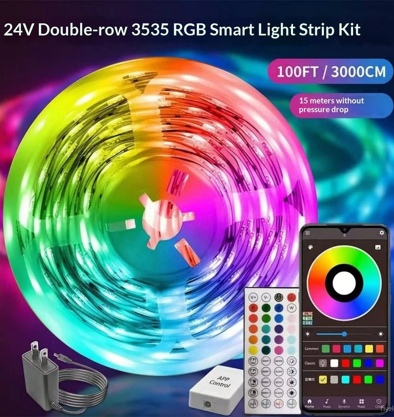 Elfeland 5M/10M/15M/20M 24V Smart LED RGB Strip Light With Double-Row LEDs APP Remote Control Music Sync Light Strip Kit for Indoor Decoration
