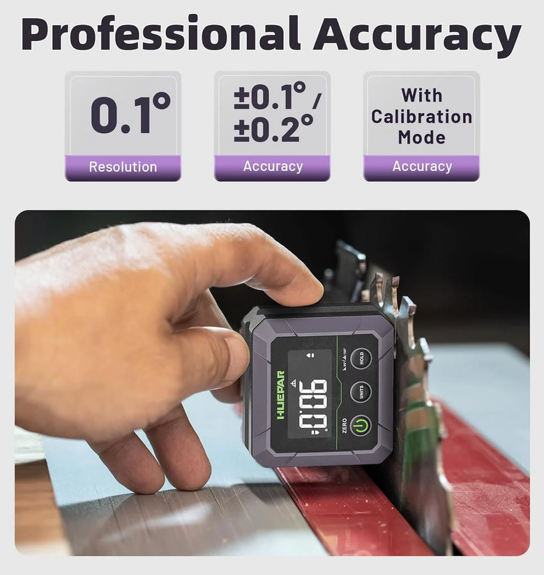 Huepar DL141 Digital Angle Finder Magnetic Base 0.1 Accuracy VA LCD Display Woodworking Table Saw Blade Bend Pipes Adjustable Tool Compact