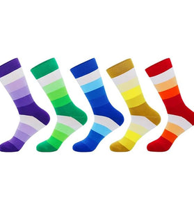 5Pairs Men's Striped Colorblock Dress Socks, Comfortable Funny Novelty Crew Socks Plus Size, Sweat Absorption Anti-friction Long Cotton Socks