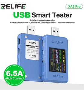 RELIFE XA3 Pro USB Smart Tester PD QC2.0 QC3.0 Fast Charge 6.5A High Current 156W Power Measurement 1.77-inch TFT LCD