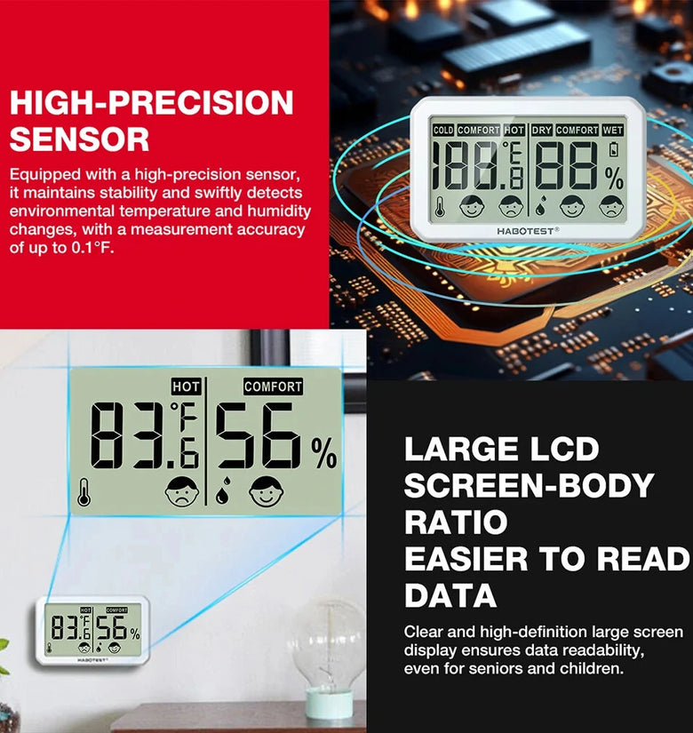 HABOTEST HT680/HT681 Thermometer Hygrometer Weather Station Mini Thermometer Living Room LCD Digital Temperature Humidity Meter