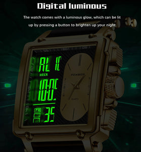 LIGE Fashion Men's Square Dual Display Watch Business Casual Sports Wristwatch Luminous Waterproof Date Week Male Watch