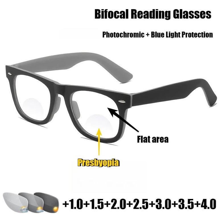 Photochromic HD Reading Glasses for Men Women Indoor Outdoor Dual-use Presbyopia Glasses Anti-blue Light Color Changing Eyeglasses