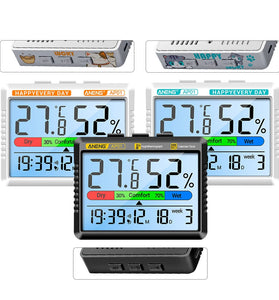 ANENG AP01 Thermohygrometer Clock with Backlit LCD Display Real-Time Temperature and Humidity Monitor Built-in Alarm and Calendar Type-C Charging