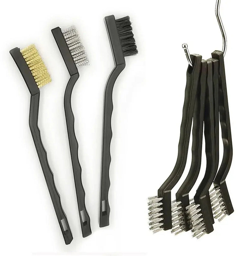 15PCS Wire Brush Set Stainless Steel Brass & Nylon Curved Handle Brushes for Cleaning Welding Slag & Rust Removal Industrial Scrubbing Power