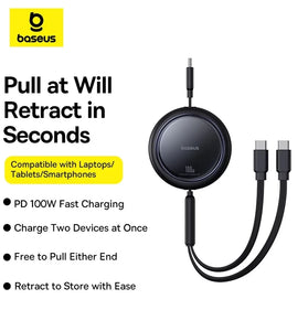 Baseus Bright Mirror Series 100W Type-C to C+C Cable Fast Charging Data Transmission Copper Core Line 1M Long for iPhone 16 Pro 15 15 Pro Max for Huawei Mate XT for Xiaomi MIX Fold4 for Samsung Galaxy Z Flip6