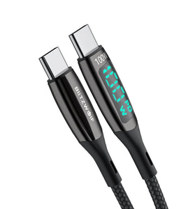 [4 Packs] BlitzWolf BW-TC23 100W 5A LED Display Type-C to Type-C Cable PD3.0 PPS QC4.0+ QC3.0 Fast Charging Data Transfer Cord Line 6ft Long For Samsung Galaxy S22 Note 20 For iPad Pro 2021 MacBook Air