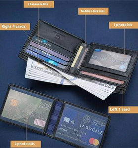 BULLCAPTAIN Men's RFID Genuine Leather Billfold Wallet with Gift Box Business Casual Multi-Card Slot Card Holder Money Clip Gift for Boyfriend Father Husband Gift