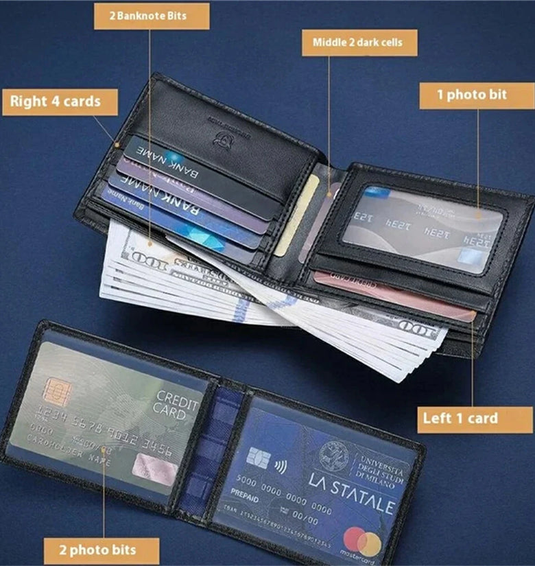 BULLCAPTAIN Men's RFID Genuine Leather Billfold Wallet with Gift Box Business Casual Multi-Card Slot Card Holder Money Clip Gift for Boyfriend Father Husband Gift