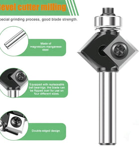 1/4 Inch 6mm 8mm Shank 45 Bevel Chamfer Milling Cutter Router Bit Tungsten Carbide HRC93 Precision Tool Double Blade