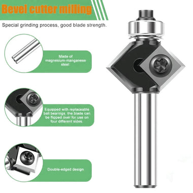 1/4 Inch 6mm 8mm Shank 45 Bevel Chamfer Milling Cutter Router Bit Tungsten Carbide HRC93 Precision Tool Double Blade