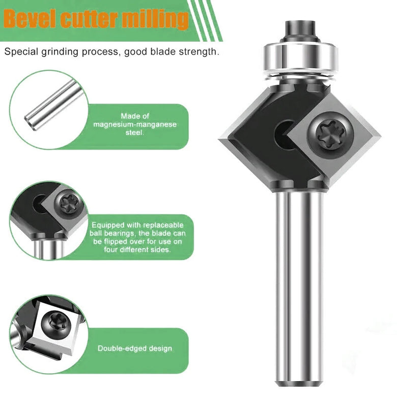 1/4 Inch 6mm 8mm Shank 45 Bevel Chamfer Milling Cutter Router Bit Tungsten Carbide HRC93 Precision Tool Double Blade