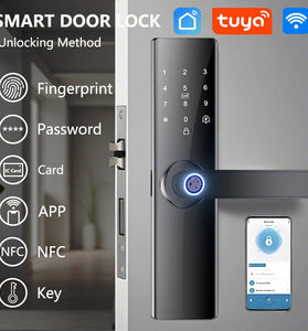 Z17 Tuya Smart Door Lock Fingerprint Keyless Entry WiFi Enabled Digital Code Deadbolt with Alarm Anti Peep Password IC Card Key Unlock Door Lock for Home Security