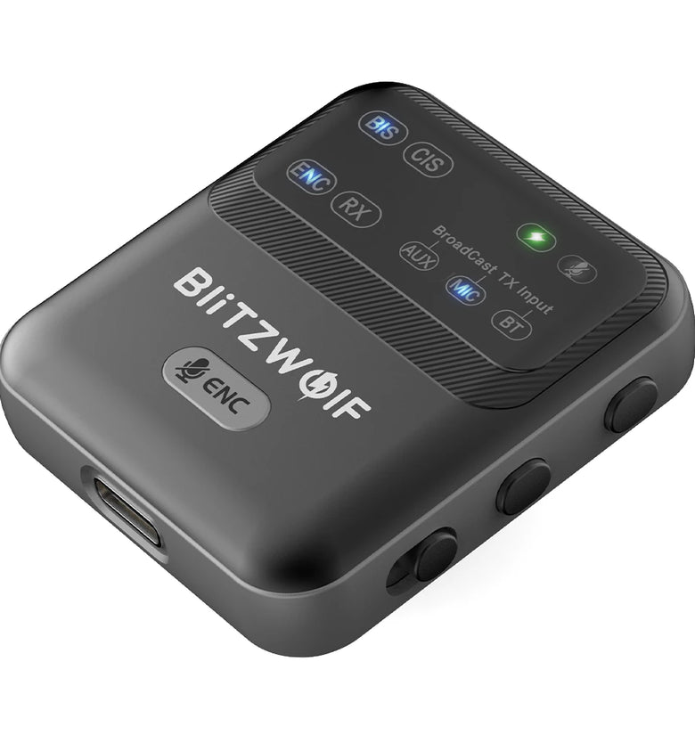 BlitzWolf BW-LE523 2 in 1 Audio Adapter Bluetooth V6.0 Receiver Transmitter Clip-on Design AAC LC3 ENC Wireless Broadcast Adapter One with Multiple Audio System