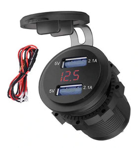 4.2A Waterproof Car 2 Port Dual USB Charger Socket Power Outlet with LED Voltmeter for 12-24V Car Boat Marine ATV Motorcycle