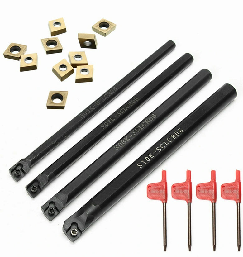 4pcs 6/7/8/10mm SCLCR06 Turning Tool Holder Lathe Boring Bar With 10pcs CCMT060204 Inserts