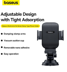 Baseus UltraControl Go Series Clamp-Type Car Phone Holder Car Dashboard/Window Mount Stand with Strong Suction Cup & Damping Clamp Arms for iPhone 12 13 14 14 Pro for Huawei Mate50 for Samsung Galaxy S23 for Redmi K60