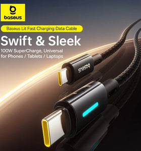 Baseus Vivid Speed PD100W USB-C to USB-C Cable Fast Charging Data Transmission Thickened Copper Core Line 1M/2M Long for iPhone 16 Pro 15 Pro Max for Huawei Mate XT for Xiaomi 15pro for Samsung Galaxy Z Flip6
