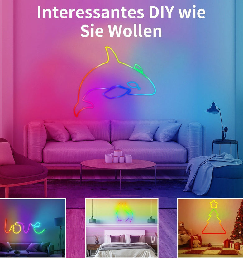 Elfeland 1~5m RGB LED Neon Light Strip USB 5V Music Sync IP65 Waterproof DIY Decorative Lighting for Indoor Outdoor Party Room Decor