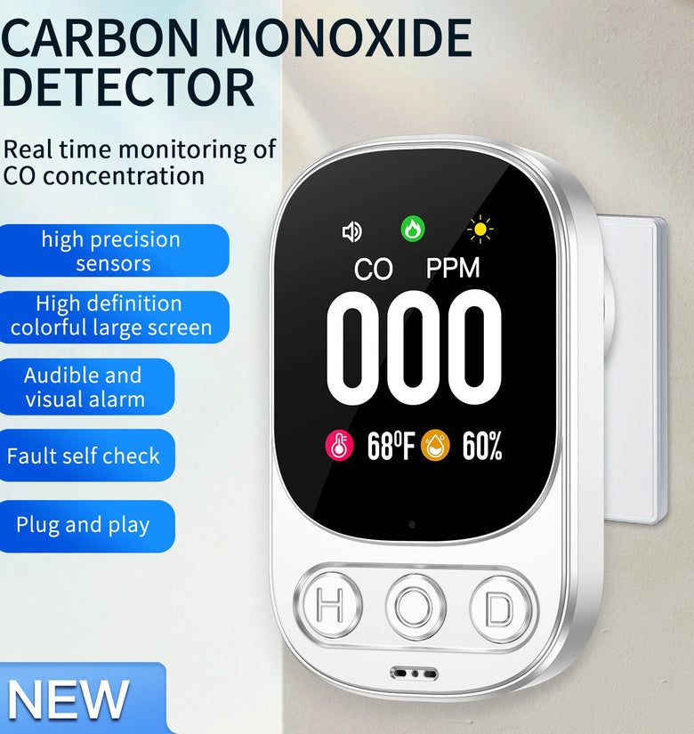 Direct Insertion Carbon Monoxide Monitor 2.1 Inch Screen 0-999ppm Real Time Updates Plug and Play Air Quality Alarm Gas Sensor