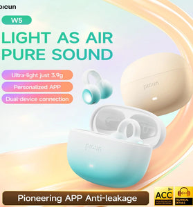 PICUN W5 TWS Earclip Earbuds Wireless bluetooth 5.4 Earphone HiFi Audio Deep Bass Dual-Mic AI Call Noise Reduction 40H Playback Lightweight Flexible Comfort Low Gaming Latency Sports Headphones