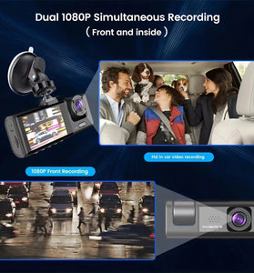 3 Lens 1080P Infrared Night Vision Dual Dash Cam Backup Camera Wide Angle Recording Looping