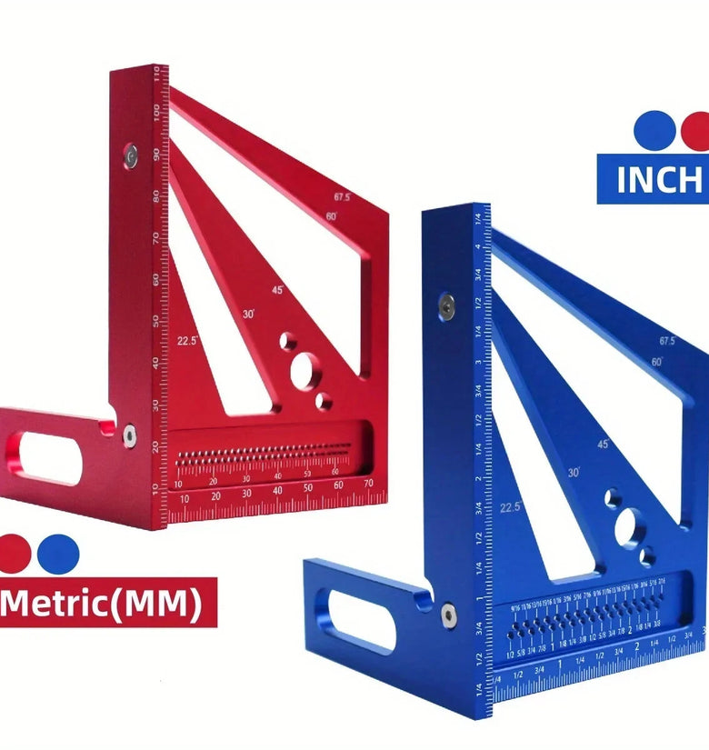 JIGHOLE 3D Multi-Angle Measuring Ruler Square Protractor MM/Inch Metric Imperial Durable Aluminum Alloy T-Type Triangle Scriber Tool Ideal for Woodworking Measuring Angles 22.5/30/45/60/67.5/90 Degrees