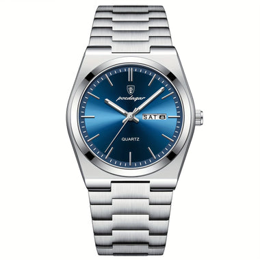 POEDAGAR Luxury Men Quartz Watch Waterproof Luminous Sport Watches Date Week Stainless Steel Male Wristwatch