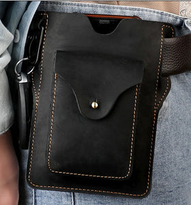 Ekphero Retro Men's Waist Bag Genuine Leather Belt Bag Key Waist Work Pocket Phone Bag for Belt Wearable Holster