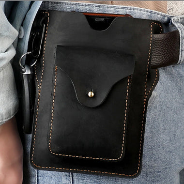Ekphero Retro Men's Waist Bag Genuine Leather Belt Bag Key Waist Work Pocket Phone Bag for Belt Wearable Holster