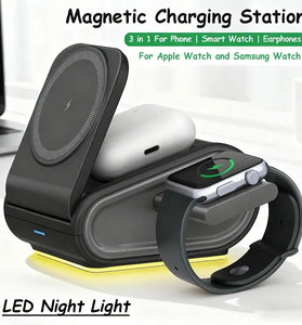 OJD-133 15W Magnetic Wireless Charger Fast Wireless Charging Stand with Night Light for Smart Phones for iPhone 17 17Pro Max 16 15 14 for Xiaomi 17pro for Huawei Mate XTs for Airpods for Apple Watch
