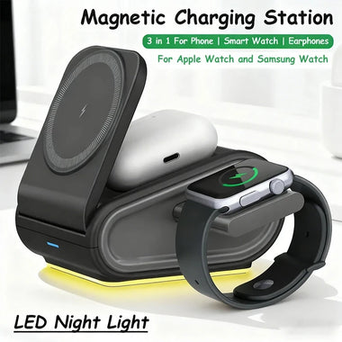 OJD-133 15W Magnetic Wireless Charger Fast Wireless Charging Stand with Night Light for Smart Phones for iPhone 17 17Pro Max 16 15 14 for Xiaomi 17pro for Huawei Mate XTs for Airpods for Apple Watch